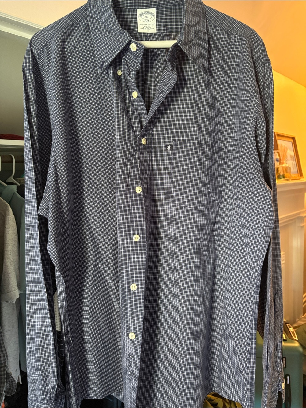 Brooks Brothers Navy and White Check Dress Shirt